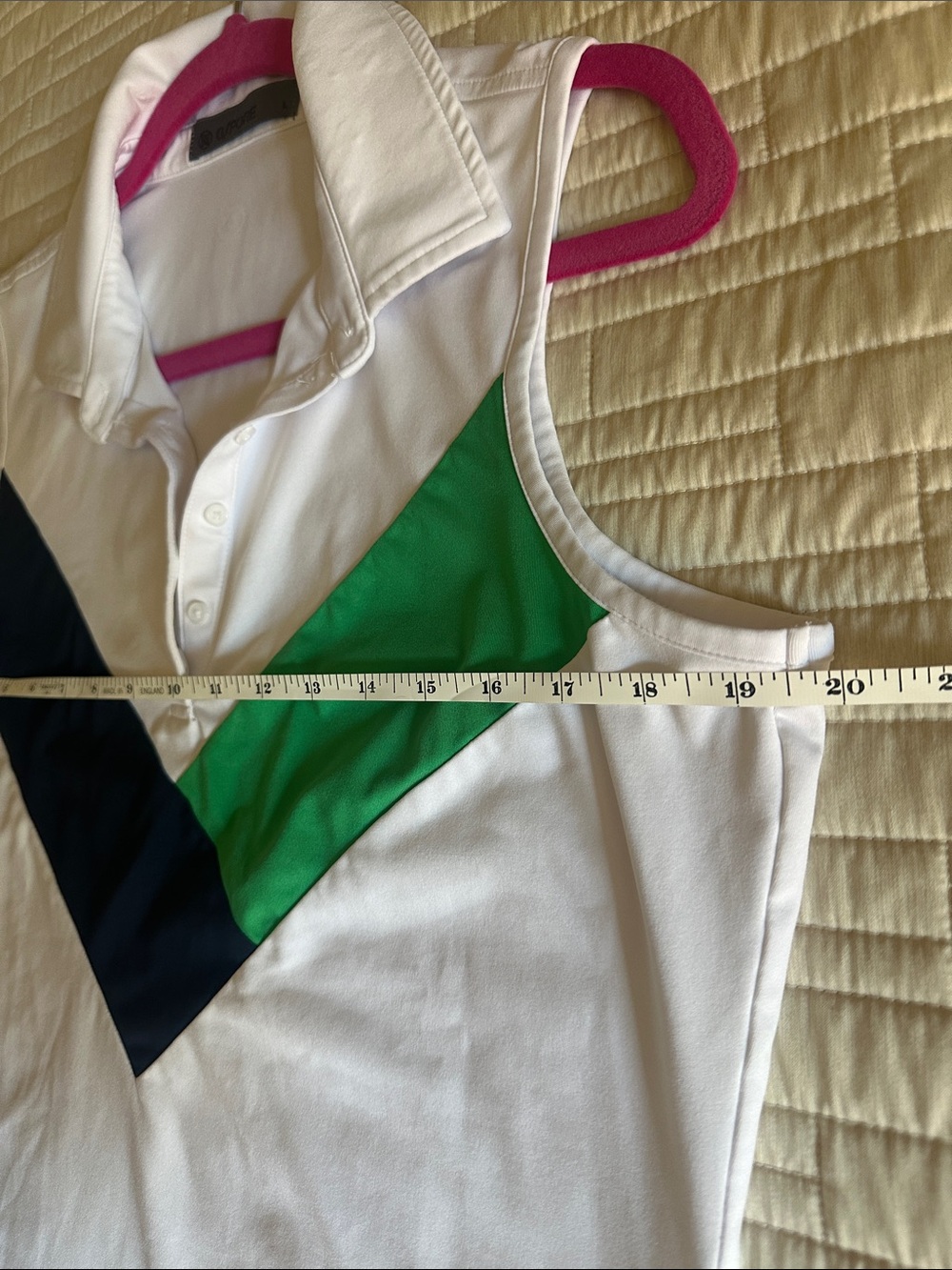 GFore White Sleeveless Polo Top with Black and Green Chevron size LG - Picture 3 of 6